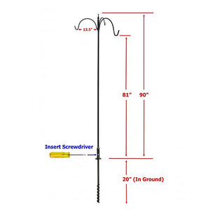 Super Tall Trio Hanger with three arms, each with 13.5-inch reach, shown as a tall, sectional pole ideal for hanging feeders or flowers, ensuring stability and easy assembly.