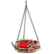 Garden Top Fill Hummingbird Feeder, Molten features a decorative handblown glass dish with three leaf-shaped perches, held by a strong metal chain for easy hanging.