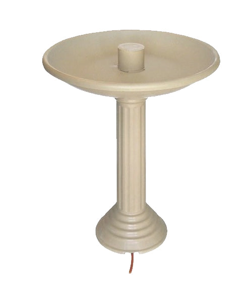 All Seasons Heated Bird Bath featuring a round base and pedestal. Includes a thermostatically controlled heater, perfect for attracting birds in freezing weather.