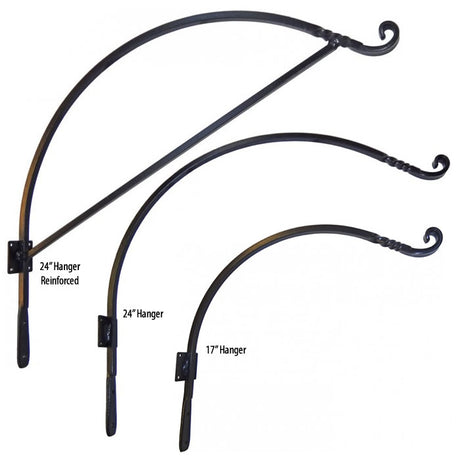 Curved Hand Forged Wall Hanger displaying a group of black metal swingers, designed to secure bird feeders, with durable construction and decorative twists.