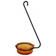 Hanging Dish Feeder, Orange, featuring a glass bowl with a hook and a black metal bracket for attracting orioles and other birds.