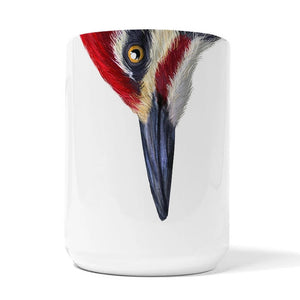 Wild Bird Snout Mug featuring a bird's head with a long beak, perfect for whimsical mornings. Dishwasher and microwave safe, available in Cardinal, Hummingbird, Woodpecker, or Blue jay designs.