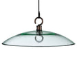 Glass light fixture resembling an 11 Petite Glass Baffle Dome, designed to shelter birds and food from weather. Includes two metal hooks; feeder sold separately.