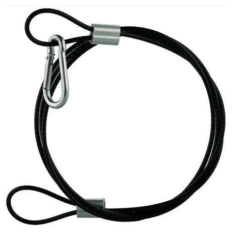 Easy Hook Hanging Steel Cable with a snap hook, 48 inches long, crimped ends, and a carabiner for securely hanging glass bird feeders. Holds up to 10 lbs.