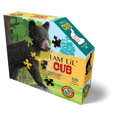 I Am Lil' Cub 100 pc. Puzzle box featuring a bear image, includes Madd Capp Fun Facts booklet and poster. Ideal for ages 5 and up.