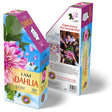 I Am Dahlia 350 pc. Puzzle: Two boxes featuring a floral-shaped, 350-piece jigsaw puzzle with Madd Capp Fun Facts booklet and full puzzle image included.