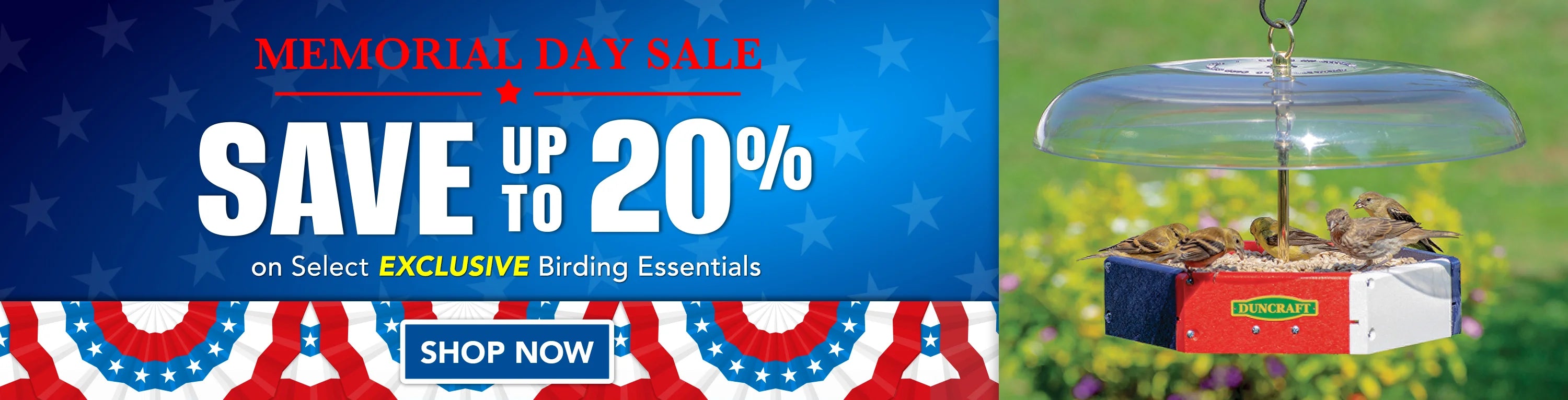 Memorial Day Sale Save up to 20% Off Select Exclusive Items! Red, White and Blue Bird Feeder.