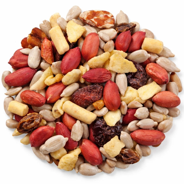 Cole's Nutberry Suet Blend Wild Bird Seed, 5-lb bag, showing a mix of nuts, seeds, and dried fruits for bird feeders.