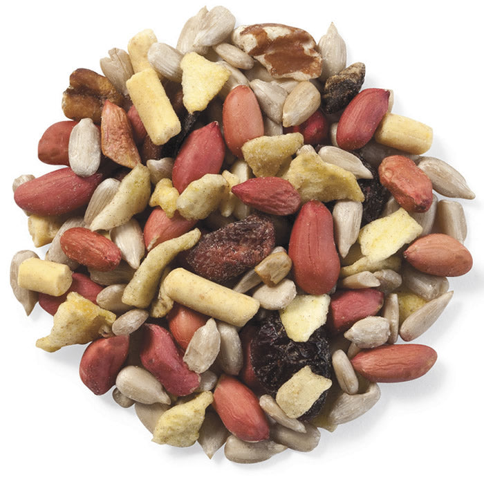 Cole's Nutberry Suet Blend Wild Bird Seed, 5-lb bag, showing a mix of nuts, seeds, and dried fruits for bird feeders.