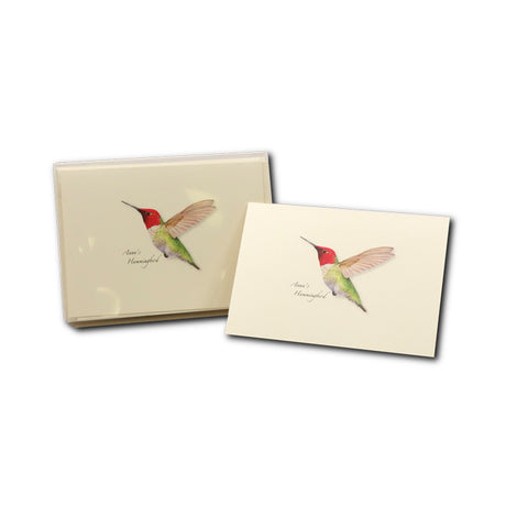 Anna's Hummingbird Boxed Notecards, featuring detailed illustrations of hummingbirds, set of 8 blank cards with envelopes, perfect for special occasions or everyday use.