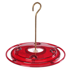 8 oz. Hummerfest Hummingbird Feeder with a hook, featuring four feeding stations, a clear nectar basin, and built-in ant moat for easy feeding and cleaning.