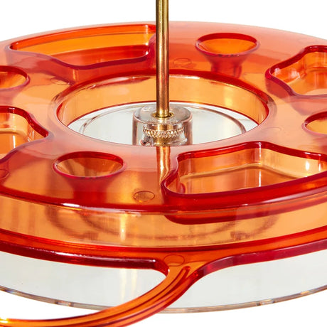 BirdsChoice Oriolefest & Swirl Weather Guard feeder with four jelly dishes, 12 oz. nectar capacity, ant moat, and a 13-inch acrylic weather guard.