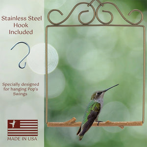 Decorative metal frame with a stainless steel hook on a green background, featuring a hummingbird illustration.