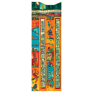 Welcome Birdhouse Pole with vibrant garden-themed illustrations, featuring bird-friendly designs, metal portal protector, and a sturdy PVC post for easy installation and long-lasting use.