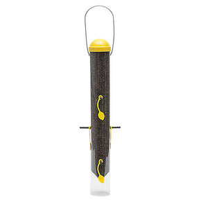 All-in-One Finch Feeder with adjustable feeding ports and a clear, shatter-resistant tube for monitoring seed levels.