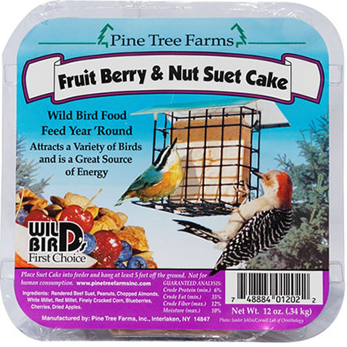 Fruit Berry & Nut Suet Cakes, 12 Cakes on a tray, ideal for attracting birds with high-energy ingredients like nuts and berries, fits standard suet feeders.