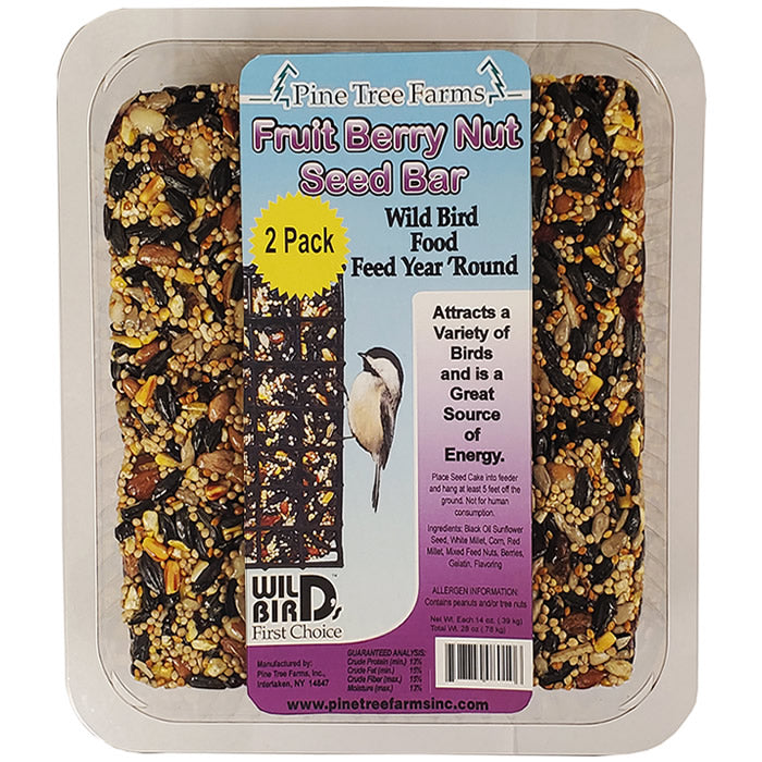 Package of Fruit Berry Nut Seed Bars, 2 Pack, featuring premium bird seeds and nuts for easy backyard bird feeding.