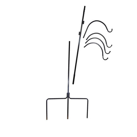 Heavy Duty Magnum Quad Hanger with curved metal arms for four bird feeders, supports 20 lbs each, crafted from solid steel with rust-resistant finish.