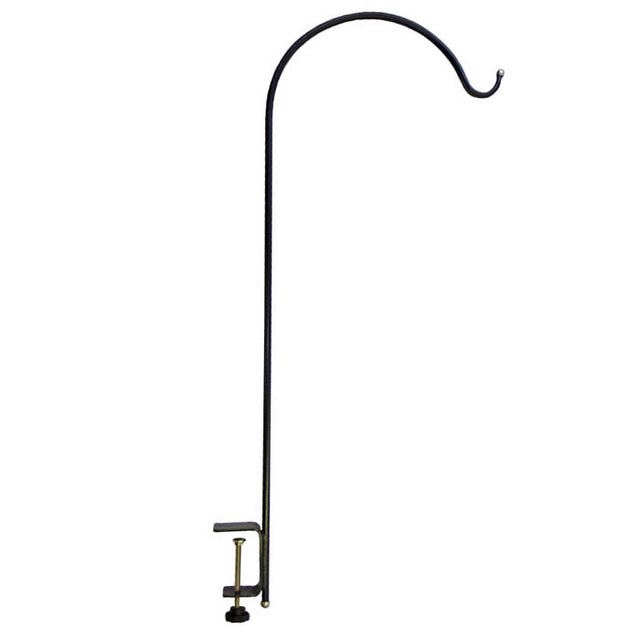 Platinum Cap Clamp-On Single Arm Deck Hanger with a black handle and hook for securing bird feeders to deck railings.