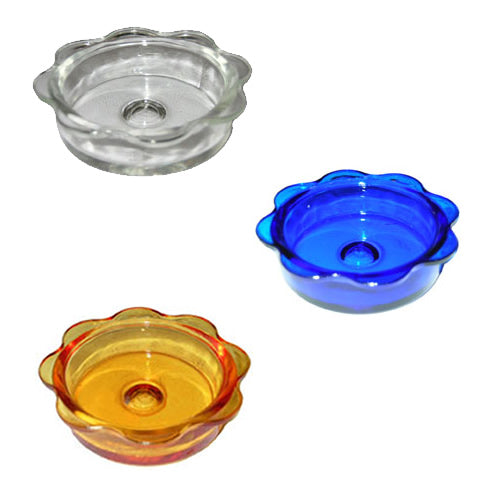 Replacement Glass Feeder Dish: Heavy-duty scalloped glass dish, 4-1/4 inch diameter, fits Erva bird feeders, suitable for mealworms or nuggets, easy to clean and refill.