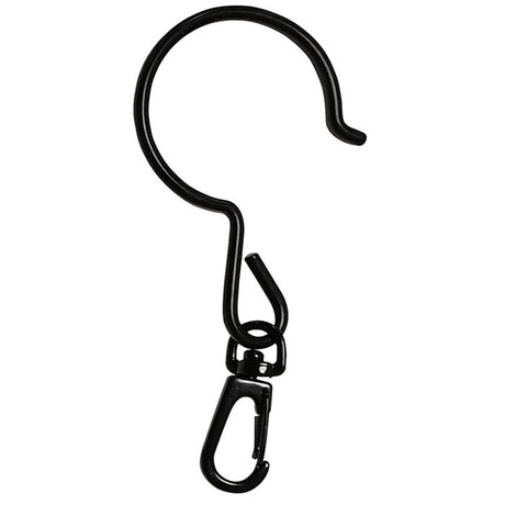 Universal Swivel Hanger: A black hook with a snap hook, ideal for securely hanging bird feeders or birdhouses with a locking snap clip.