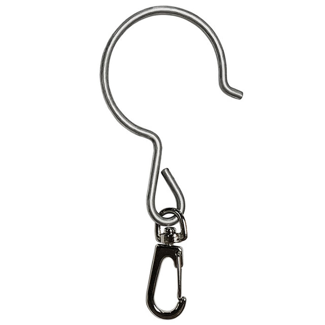 Universal Swivel Hanger close-up, showcasing a sturdy metal hook designed for secure hanging of bird feeders and houses with a locking snap clip.