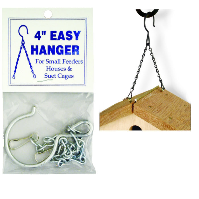 4 Easy Hanger With Snaps for bird feeders and houses, featuring two snap hooks, a center S hook, and a silver finish.