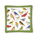 Spiced Single Mug Mat, Wildbirds: Quilted 5x5 mat with watercolor-style birds, green border, releases spice aroma with heat, protects surfaces, machine washable, gift-ready packaging.
