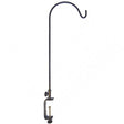 Swing Arm XL Clamp Mount Hanger: a sturdy black hook with a metal rod designed for deck railings, perfect for hanging bird feeders.