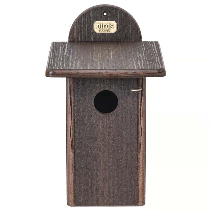 Birds Choice Bluebird House, Brazilian Walnut, featuring a tapered face with a 1-1/2 inch entrance hole and front door panel for easy cleaning.