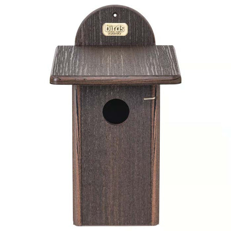 Birds Choice Bluebird House, Brazilian Walnut, featuring a tapered face with a 1-1/2 inch entrance hole and front door panel for easy cleaning.