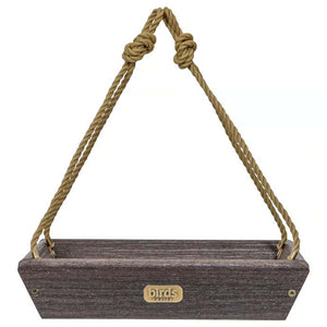 Birds Choice Hanging Tray Bird Feeder, Brazilian Walnut, featuring a wooden basket design with a durable polyester rope for easy hanging.