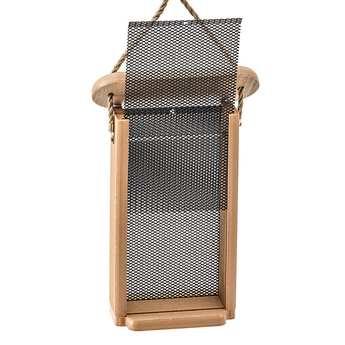 Birds Choice Spruce Creek Tall Finch Feeder: Wooden bird feeder with mesh, durable recycled plastic, holds 2 lbs. of seed, easy to clean, perfect for attracting finches.