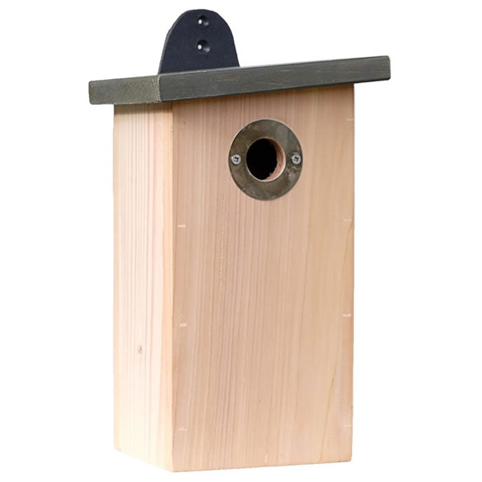 Cat Proof Bird Nester: Wooden birdhouse with predator-resistant design, deep structure, and 1.25-inch entrance hole for small birds' safety.