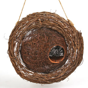 Wreath Bird House Nester: Hand-woven, round, with a central hole, designed for birds to nest. Eco-friendly, weather-resistant, and easy to decorate.