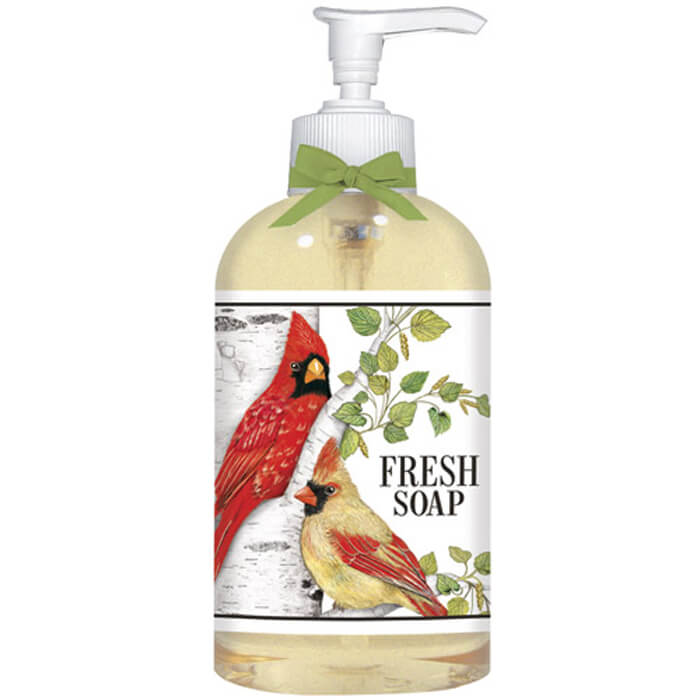 Birch Birds Spring Liquid Soap-Fresh: 12 oz hand-pump bottle with bird-themed decorative label, inspired by nature, perfect for home or gifting.