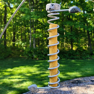 Sea Stones Flock Suet Plug Bird Feeder featuring a metal spiral and stone perches, designed for easy suet plug installation and bird feeding.