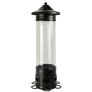 Squirrel Shield Pro Metal Bird Feeder with clear tube, multiple perches, and weight-activated squirrel deterrent features.