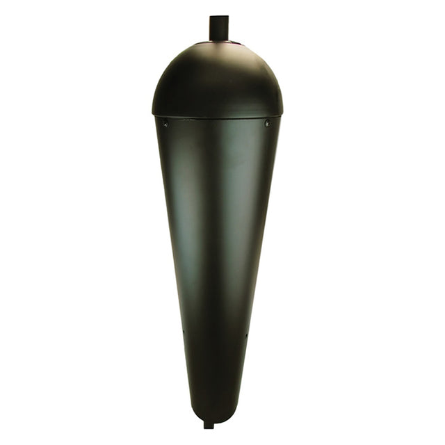 Squirrel Stopper Metal Standard Baffle: Black cylindrical, cone-shaped baffle designed to prevent squirrels from accessing bird feeders, fits poles 1/2 to 2 inches in diameter.