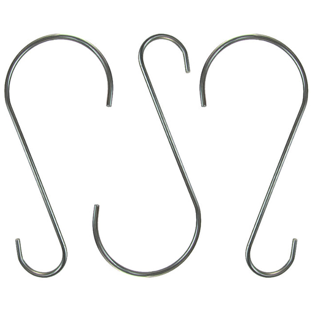 Squirrel Stopper 12 Heavy Duty Stainless Steel S-Hooks, Set of 3, for hanging bird feeders or plants, featuring strong, non-rusting steel construction.