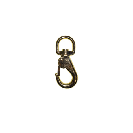 Swivel Hook close-up showing durable brass finish, 3-3/4” length, and .688” diameter eye, designed for smooth swiveling action to reduce tangling and twisting.