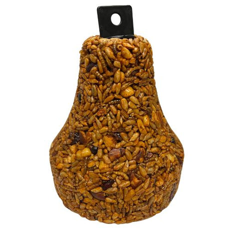 Duncraft Sizzling Nuts and Bugs Bell features a compact seed bell with a black handle, designed to deter squirrels and nourish wild birds.