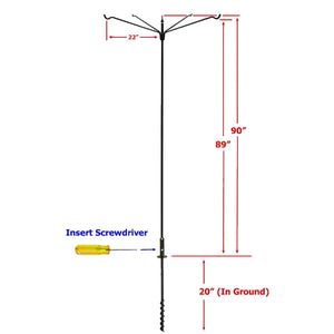 Four Arm Extended Reach Bird Feeding Station with sectional pole, four hooks for feeders, and a black powder-coated finish.