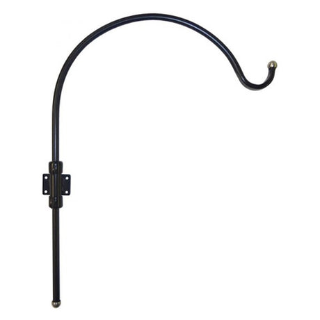 Adjustable Arm Wall Hanger with black curved metal hook and ball, designed for bird feeders, supports up to 25 lbs, extends 16.5 inches, and features decorative platinum accents.