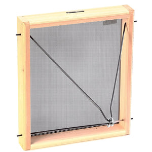 Cedar Hanging Platform Bird Feeder, Large, featuring a wooden frame and wire mesh screen, with durable steel hangers and perforated steel tray for bird feeding.