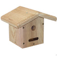 Cedar Wren House with a roof, built-in air vents, 1-1/8 inch entrance hole, and cleanout door for easy maintenance.