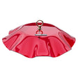 Red Swirl Weather Guard, a shiny red acrylic accessory with a metal ring, designed to protect bird feeders from rain and snow with a 13-inch diameter.