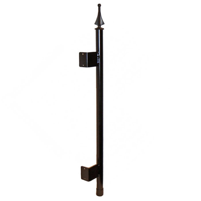 Wall Mount Straight Pole with Adjustable Straight Arms, featuring a heavy gauge steel pole with a pointy top, ideal for mounting on flat surfaces.