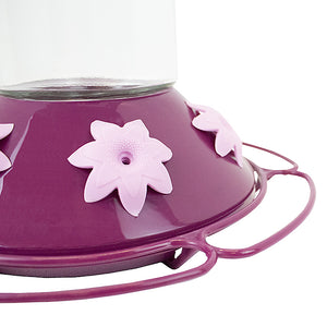 Our Best Royal Berry Hummingbird Feeder, 30 oz. capacity, six petunia-shaped feeding ports, built-in ant moat, and perches to attract and sustain hummingbirds.