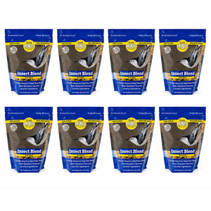 Eight packages of Suet Minis Insect Blend on a white background